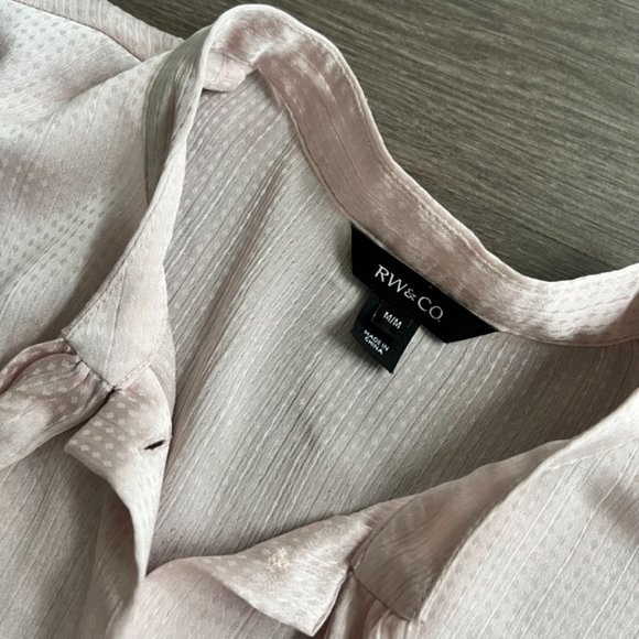 RW&Co Pearl Pink Button-Down Blouse with Neck Tie - Picture 5 of 12